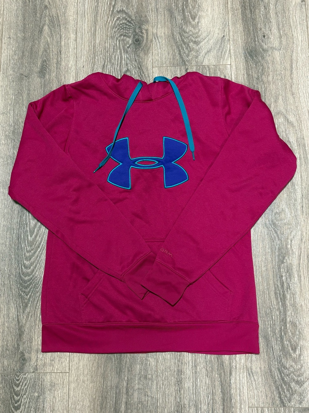 Under Armour Pink Hoodie with Blue Logo and Drawstrings
